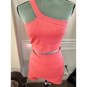 One Shoulder Ribbed Top and  High Waisted Bike Shorts